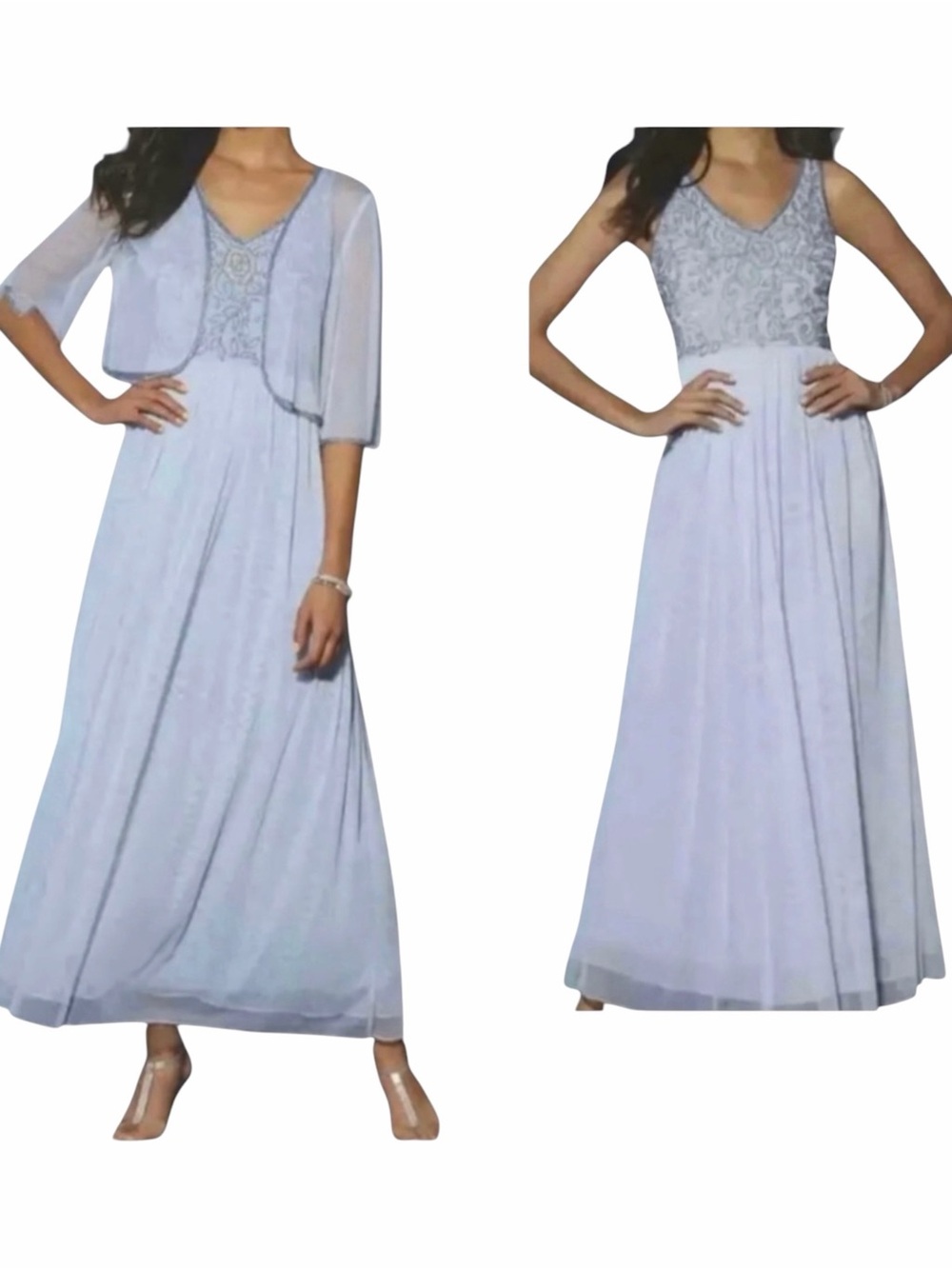 MIDNIGHT VELVET CATALOG Beaded Light Blue Floaty Formal Jacket Dress Suit size M